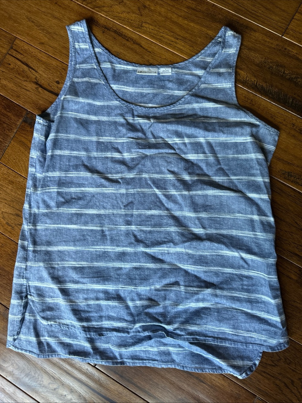 Liz Claiborne Linen Blend Tank L Chambray Denim Stripe